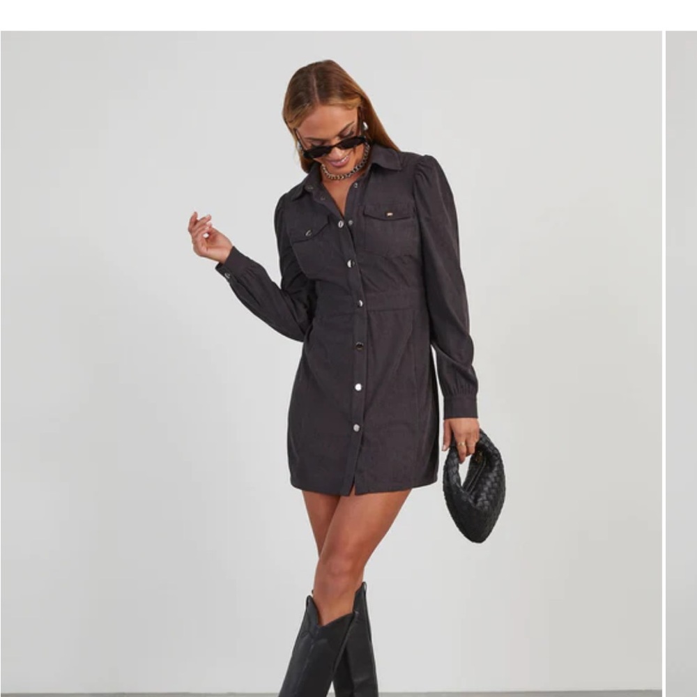 Puff sleeve collared mini dress